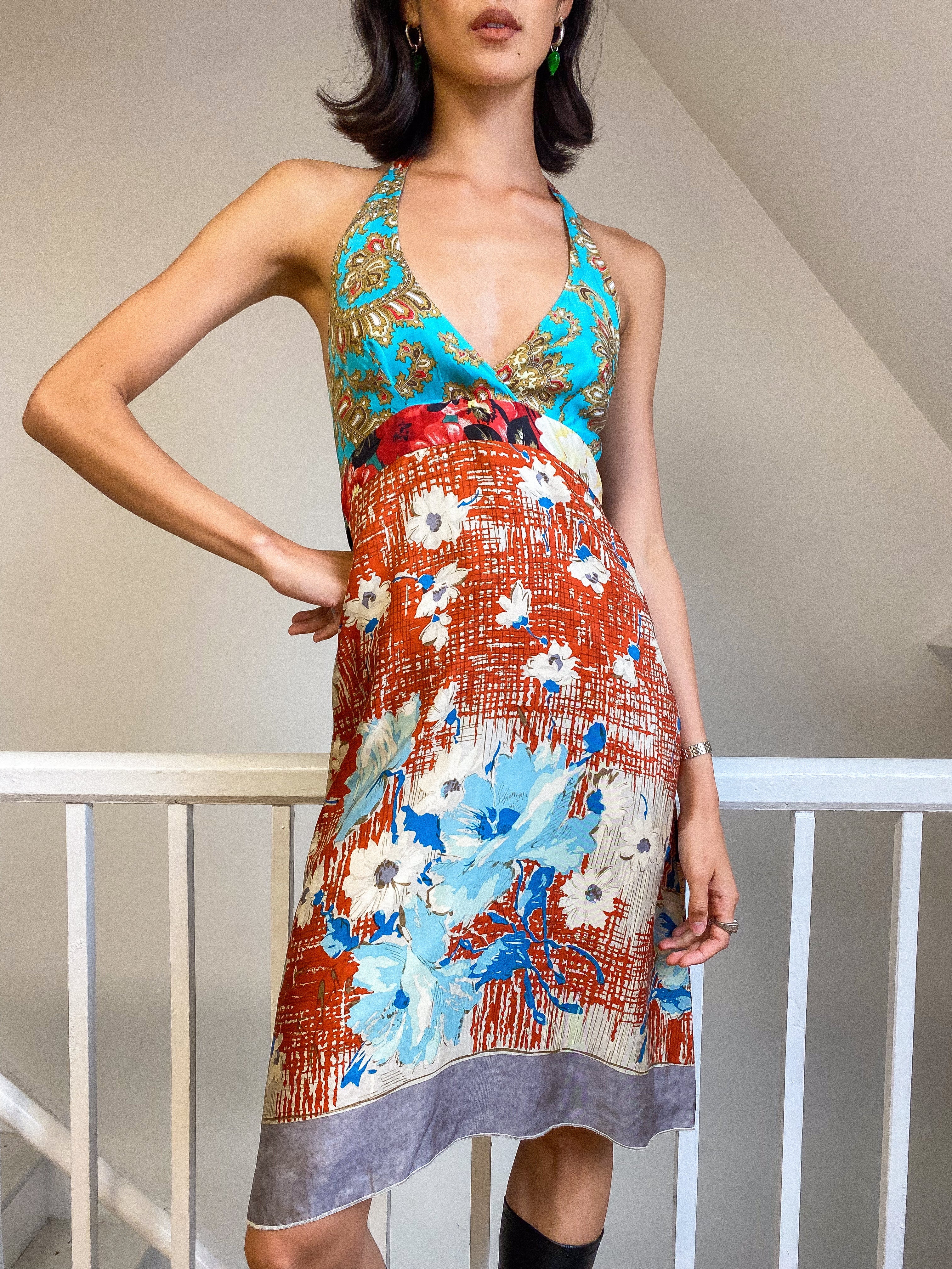 Silk Pattern Halter Dress Size S - M