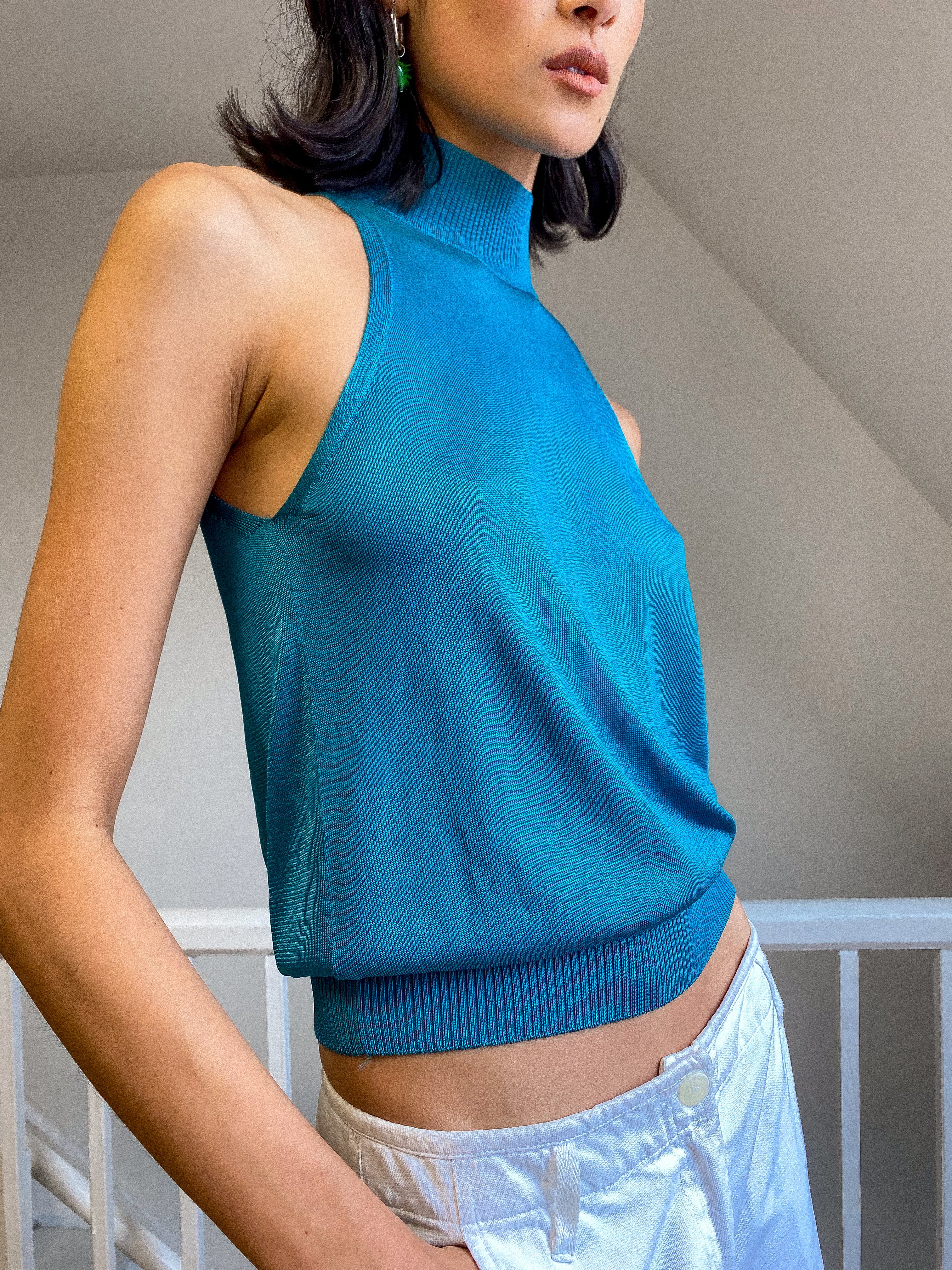 Teal Knit Keyhole Turtleneck Size S