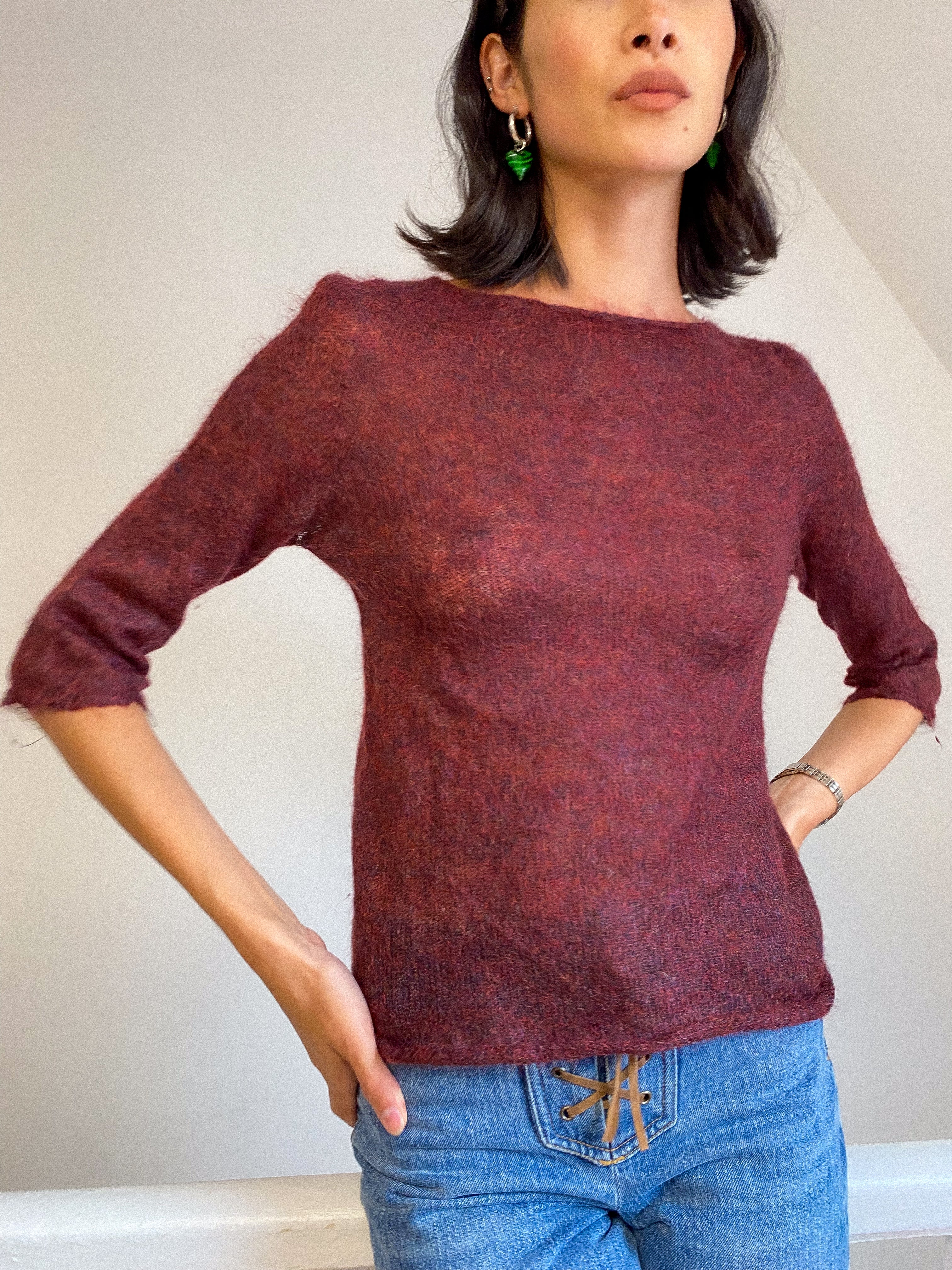 Relaxed fit, mohair knit jumper in a stunning rust red tonal colour. Part of the Tricot range from Marella