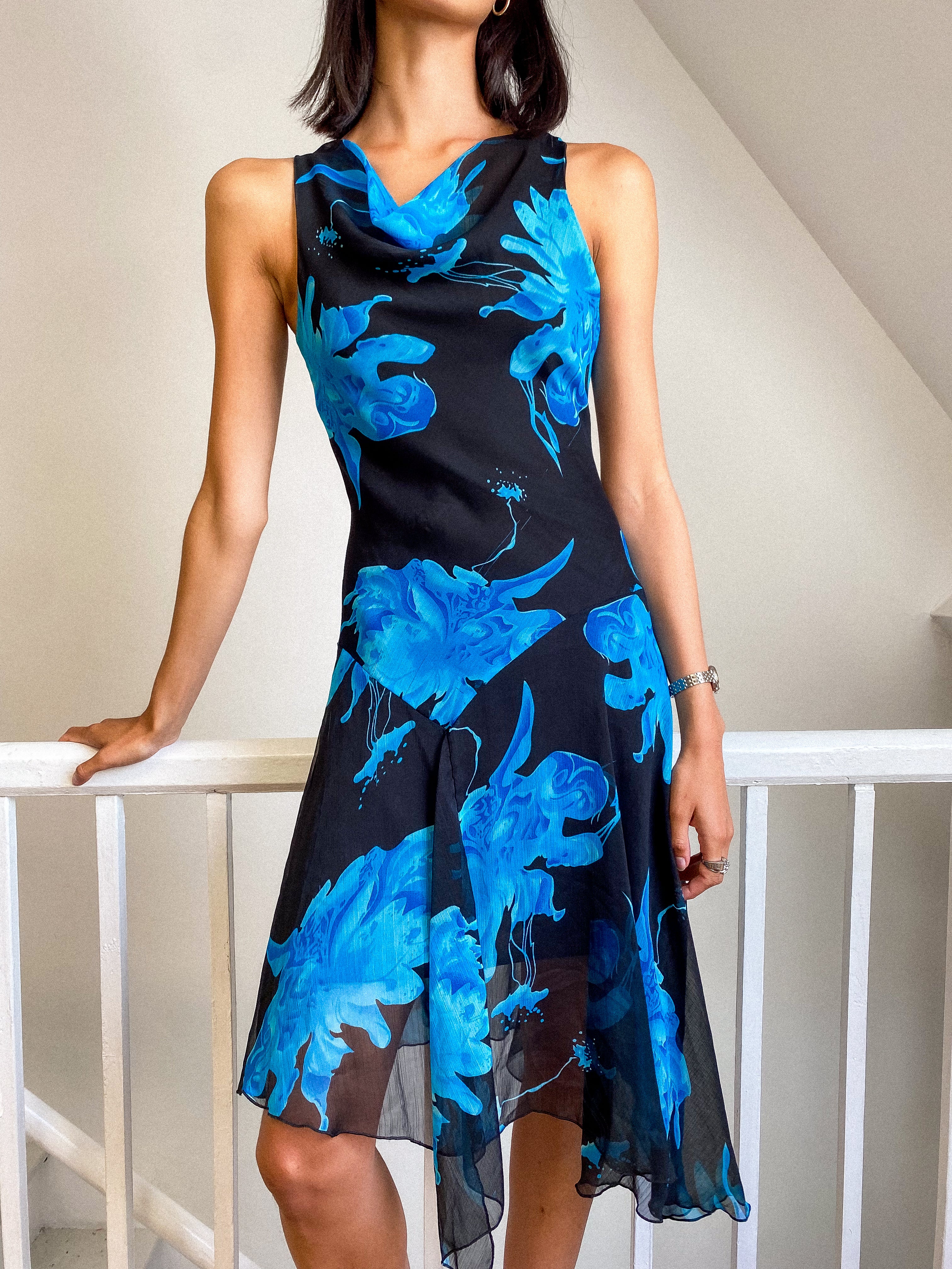 1990s Cowl Asymmetrical Dress Size S - M