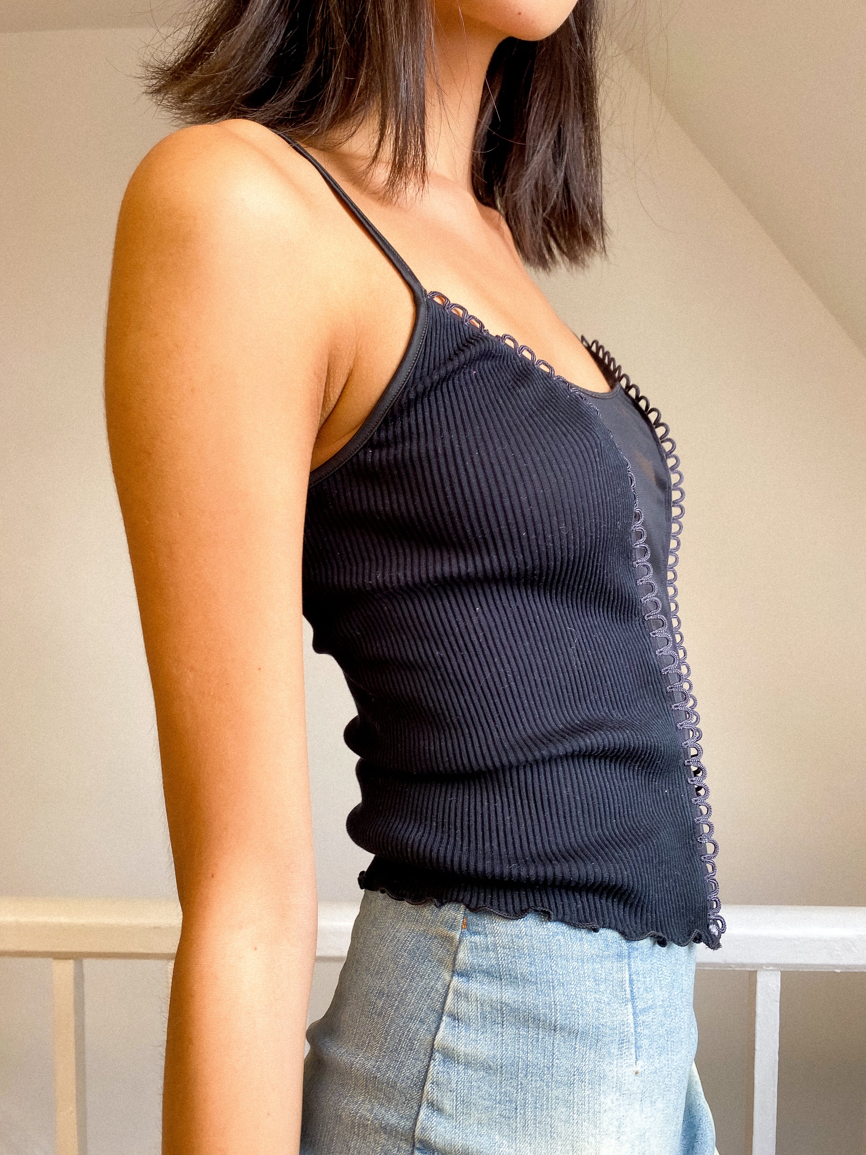 2000s Sheer Ribbed Vest Top Size XS - S