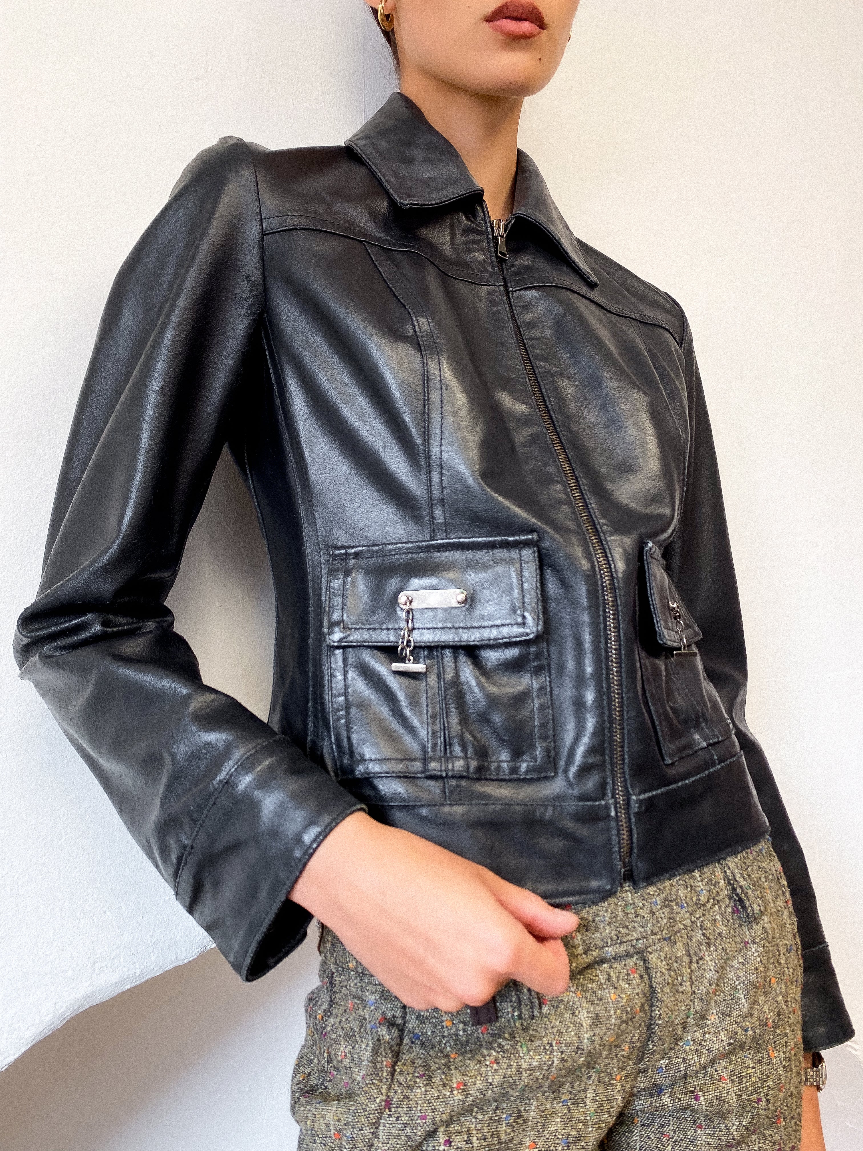 1990s 'T-Bar' Leather Jacket UK 6 - 10
