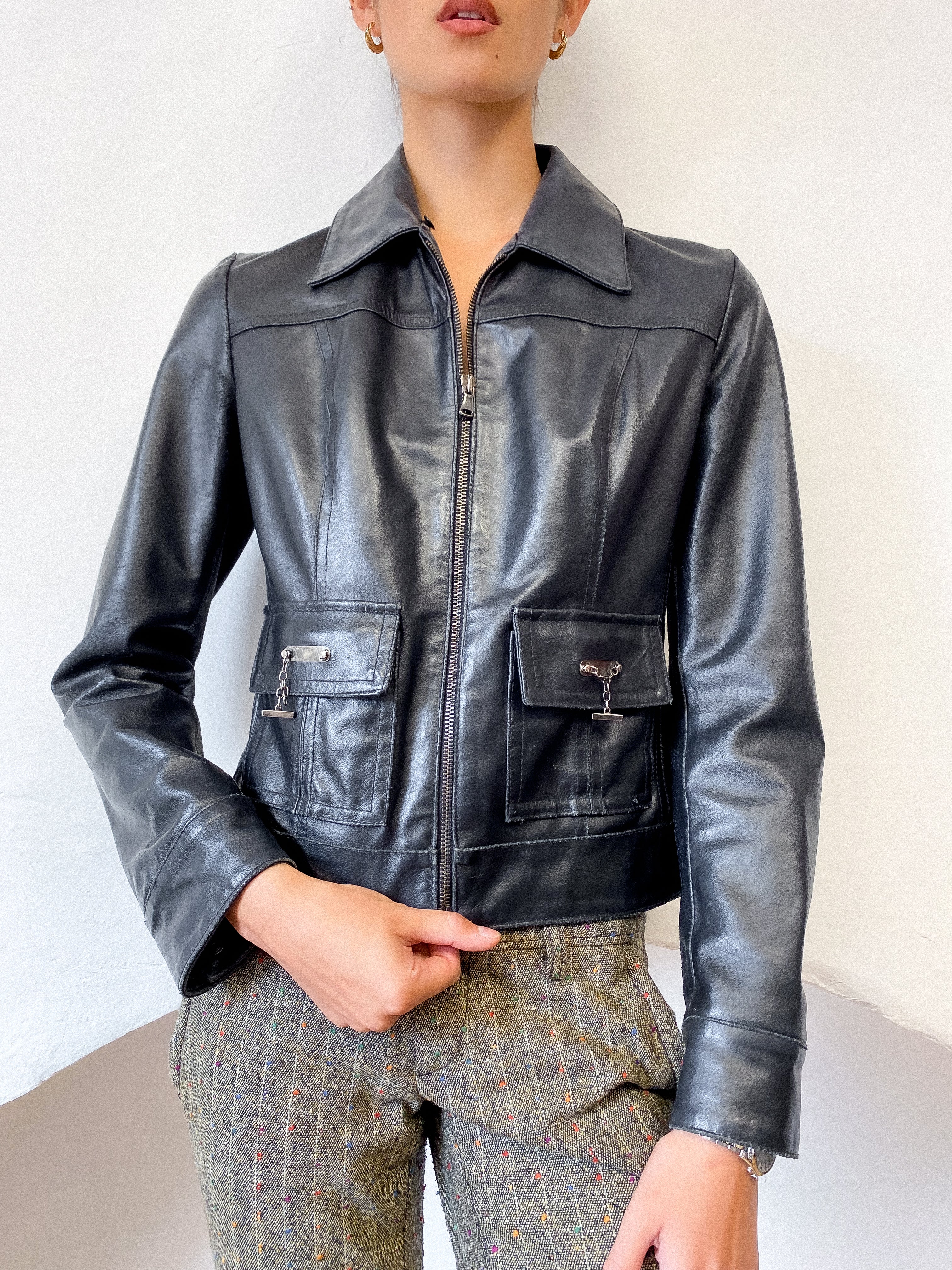 1990s 'T-Bar' Leather Jacket UK 6 - 10