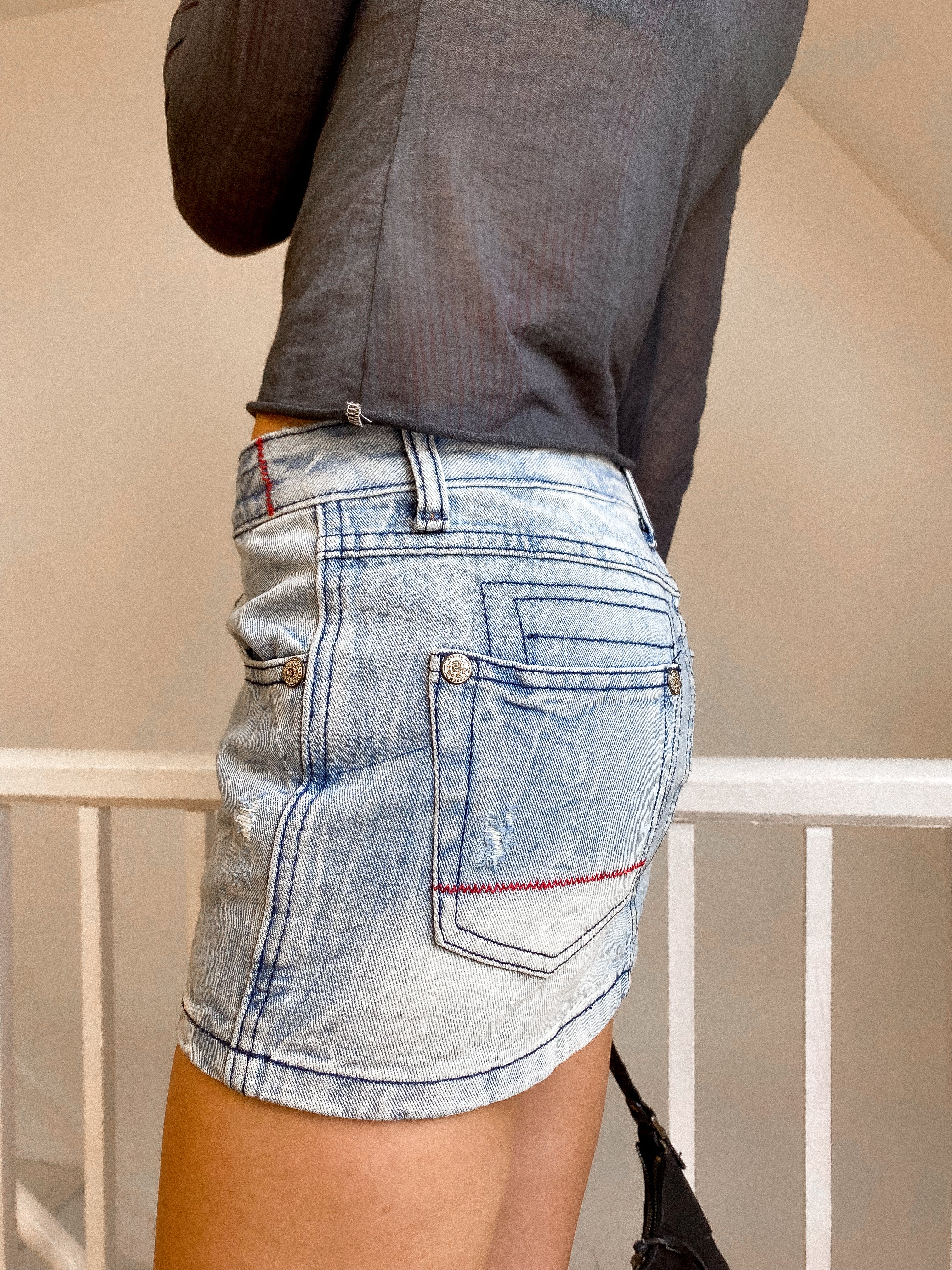 2000s Embroidered Micro Mini UK 6 - 8