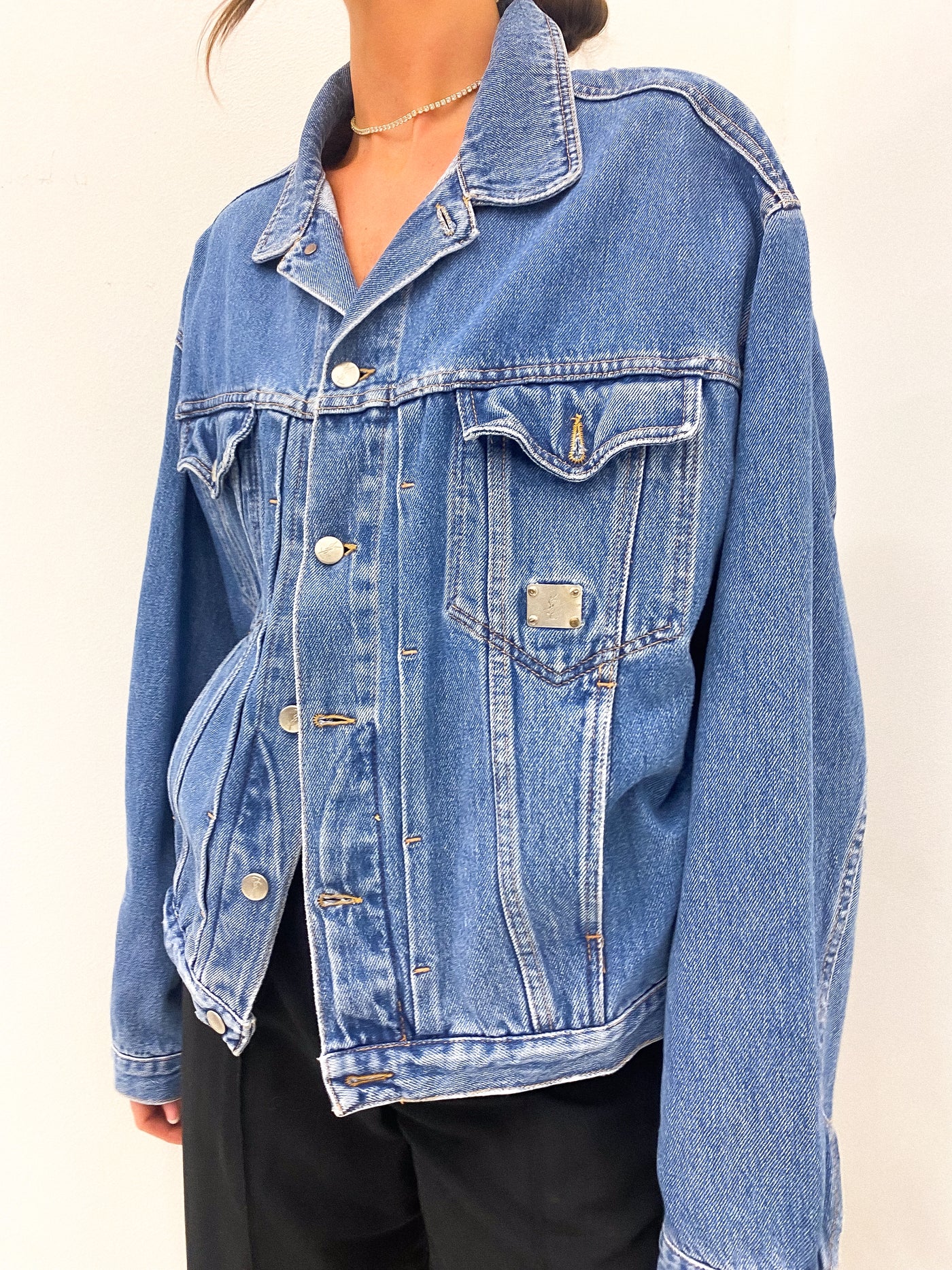 YVES SAINT LAURENT 80s RARE Denim Coat Size L