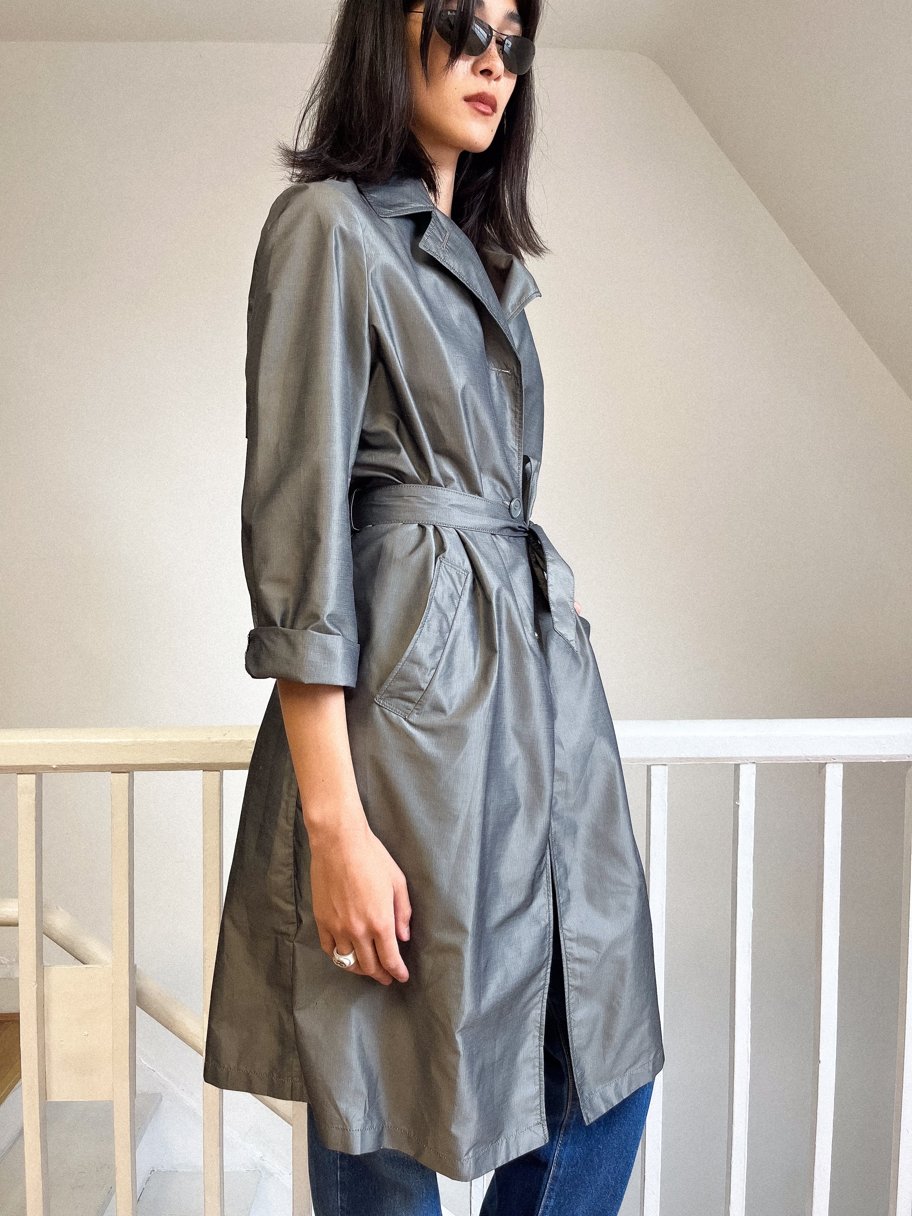 1980s Charcoal Shell Trench Size M - L
