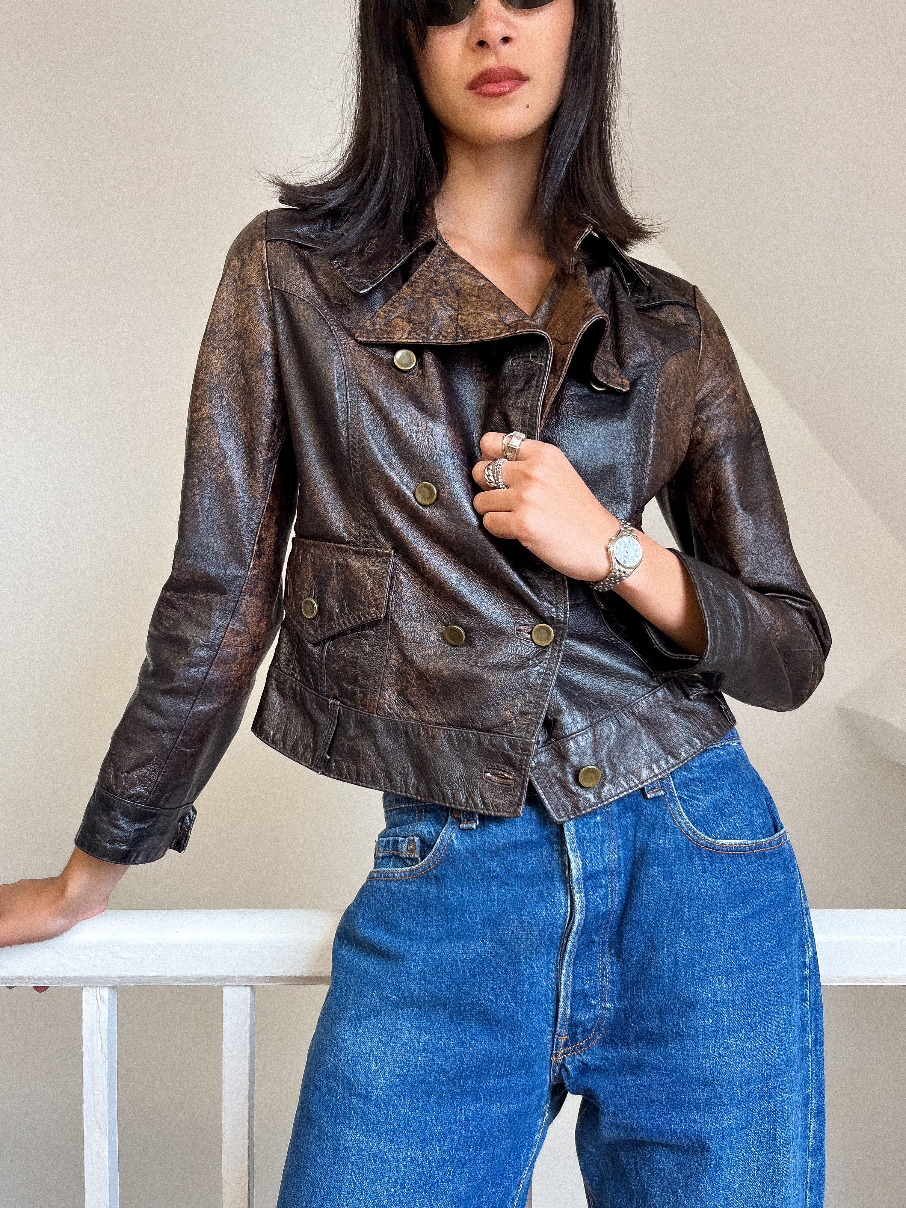 Leather Double Breasted Jacket Size XS - S