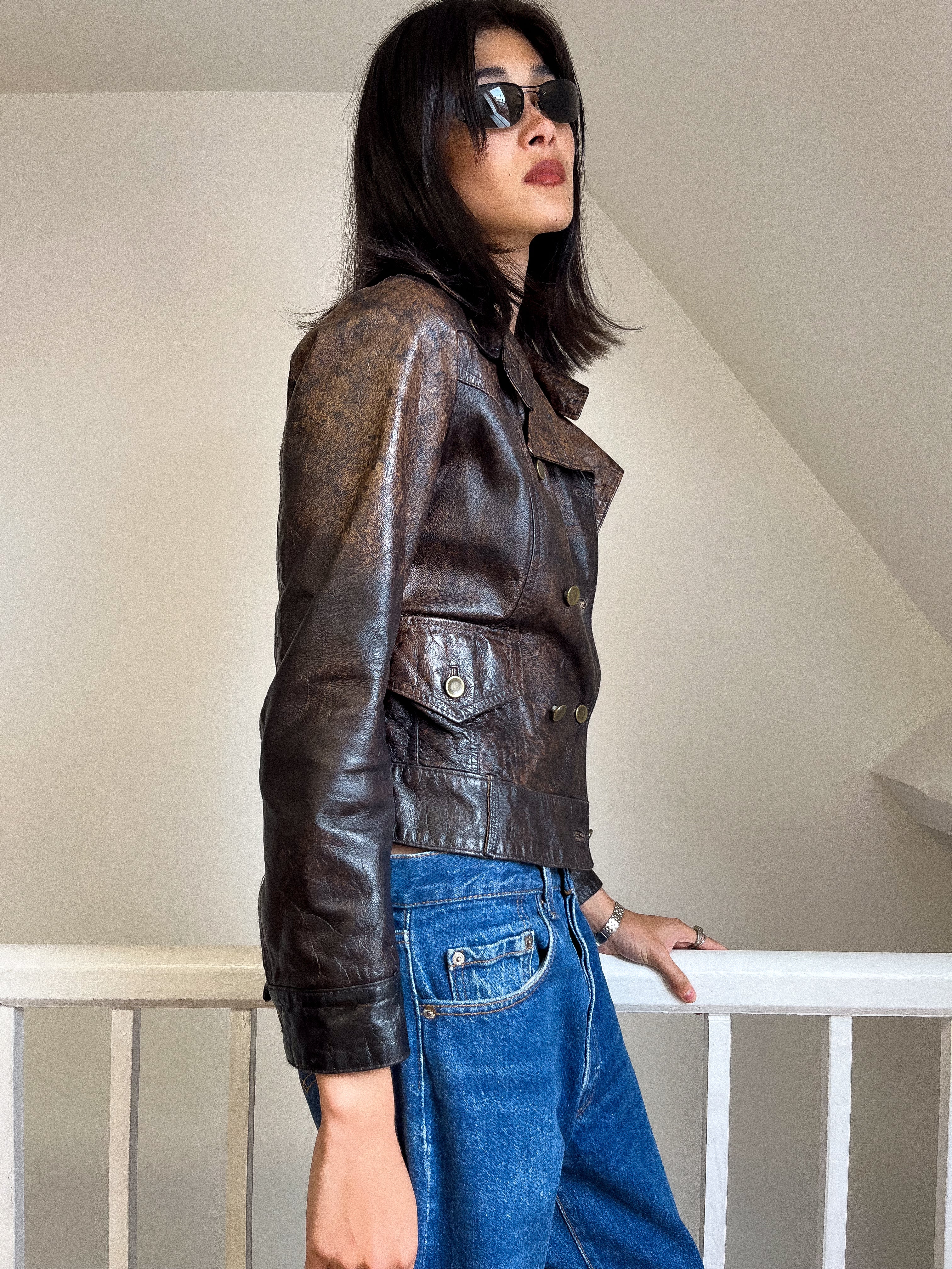 Leather Double Breasted Jacket Size XS - S
