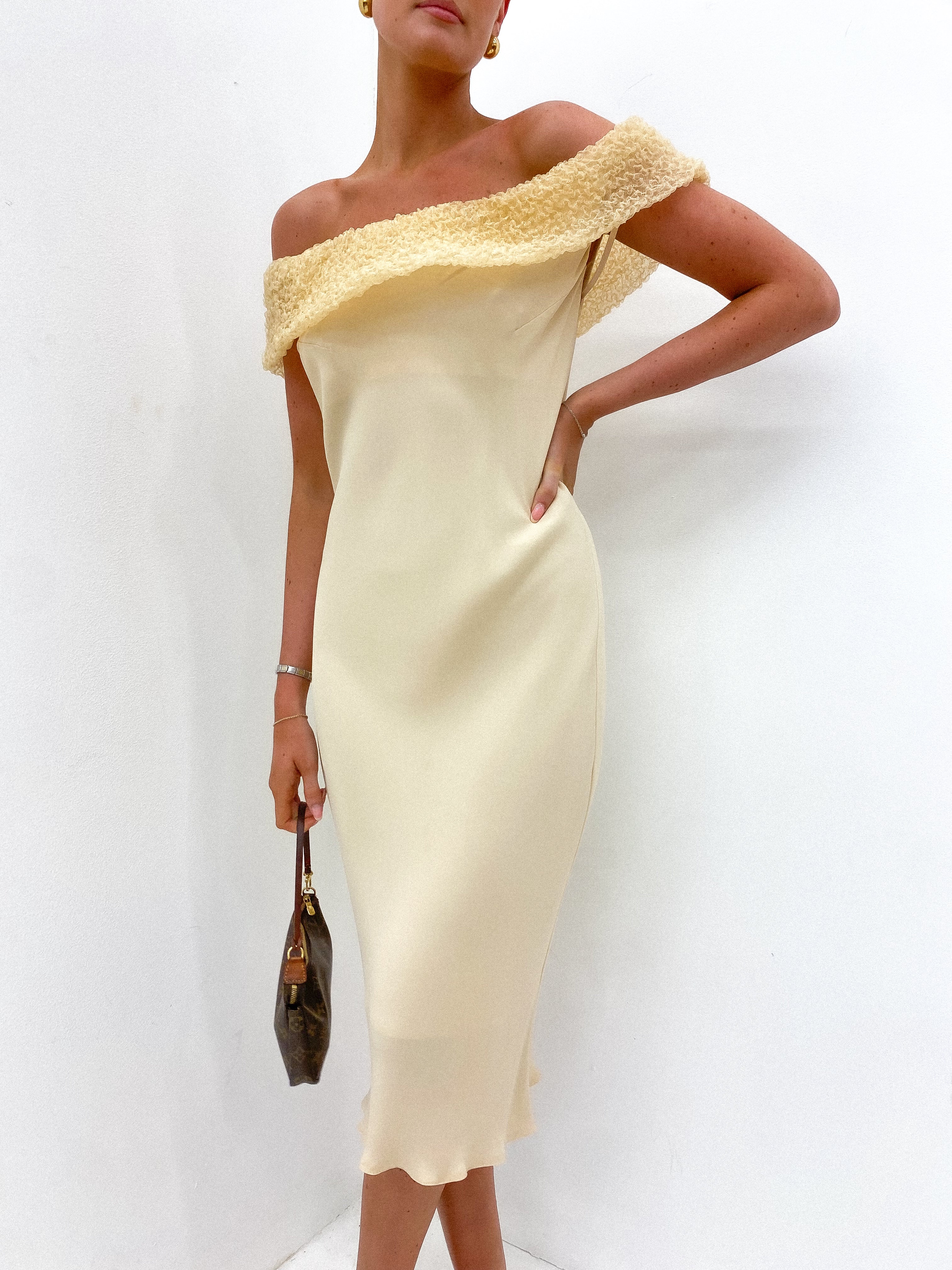 2000s Textured Off Shoulder Dress UK 10