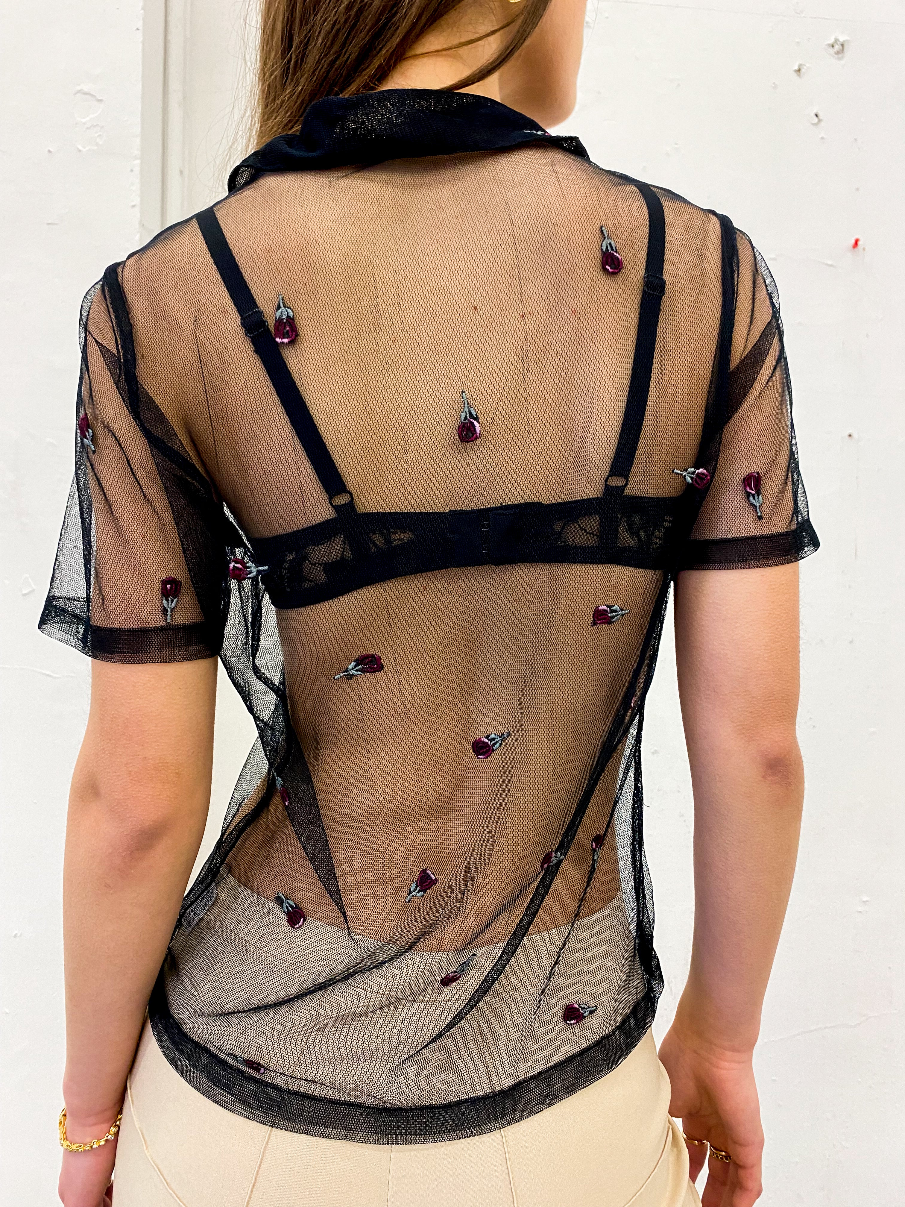 Sheer 2000s Short Sleeve Shirt M - L