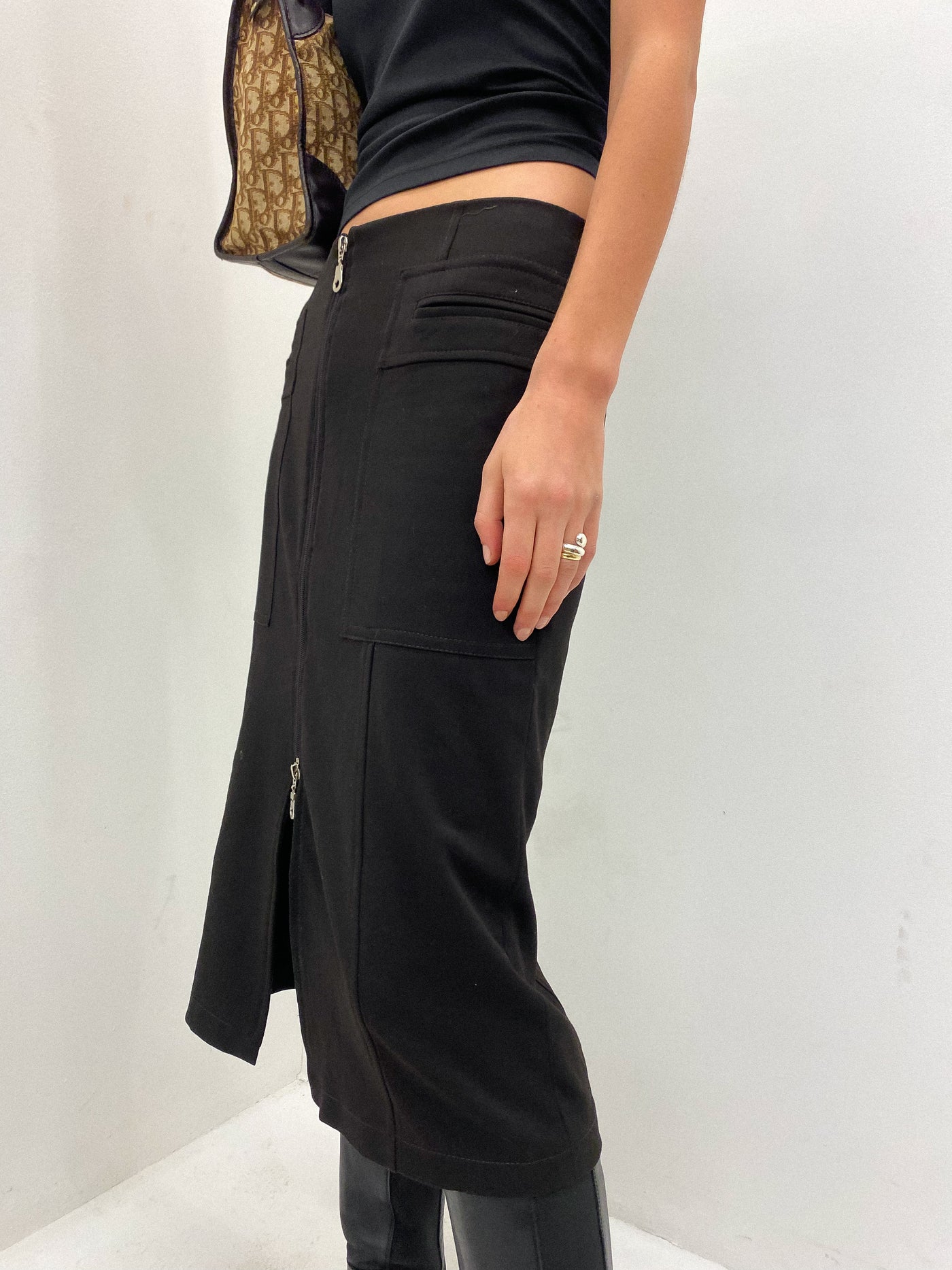 90s Ebony Zipped Skirt UK 10 - 12