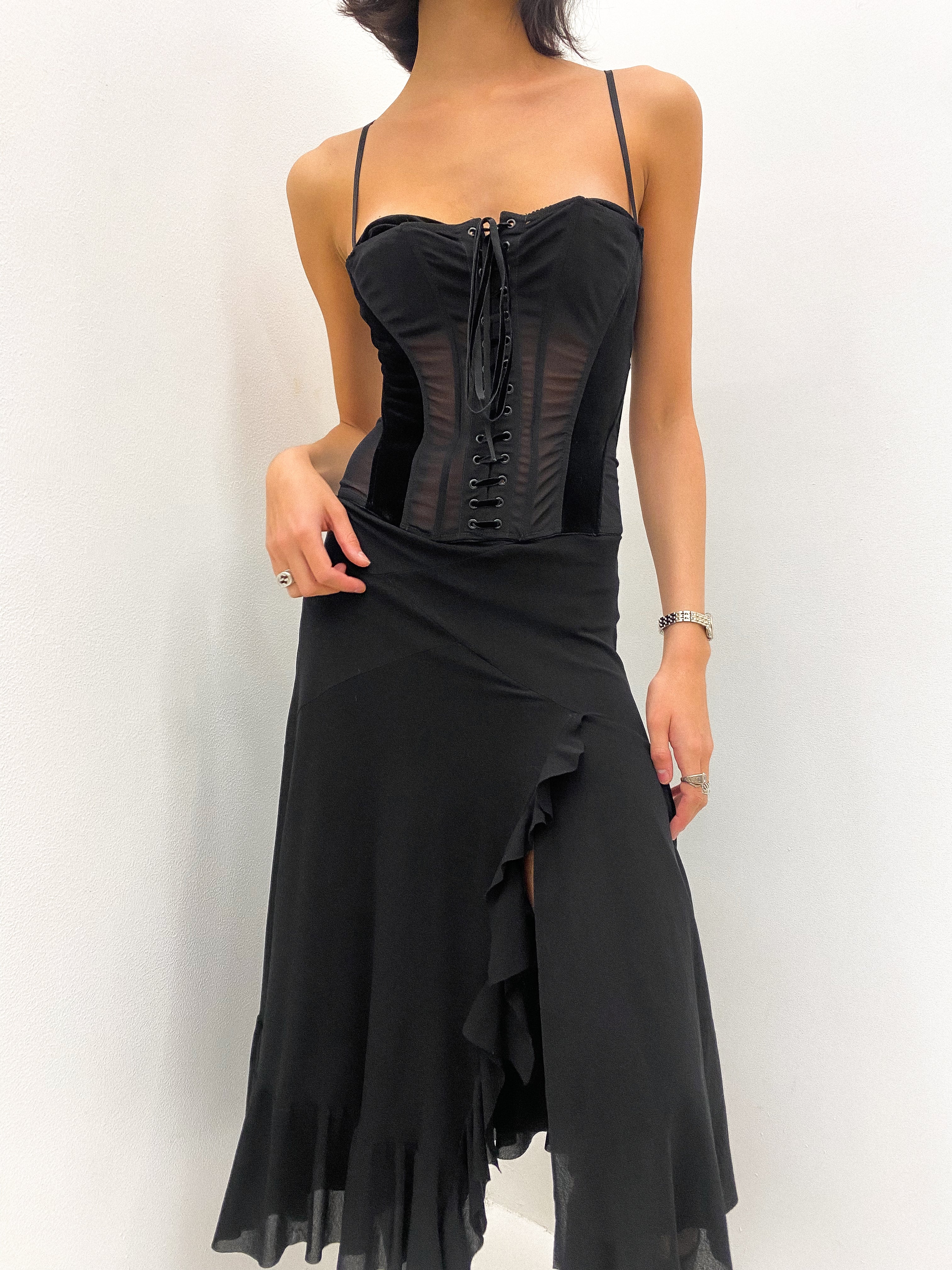 90s Luxe Velour Bustier Dress UK 10