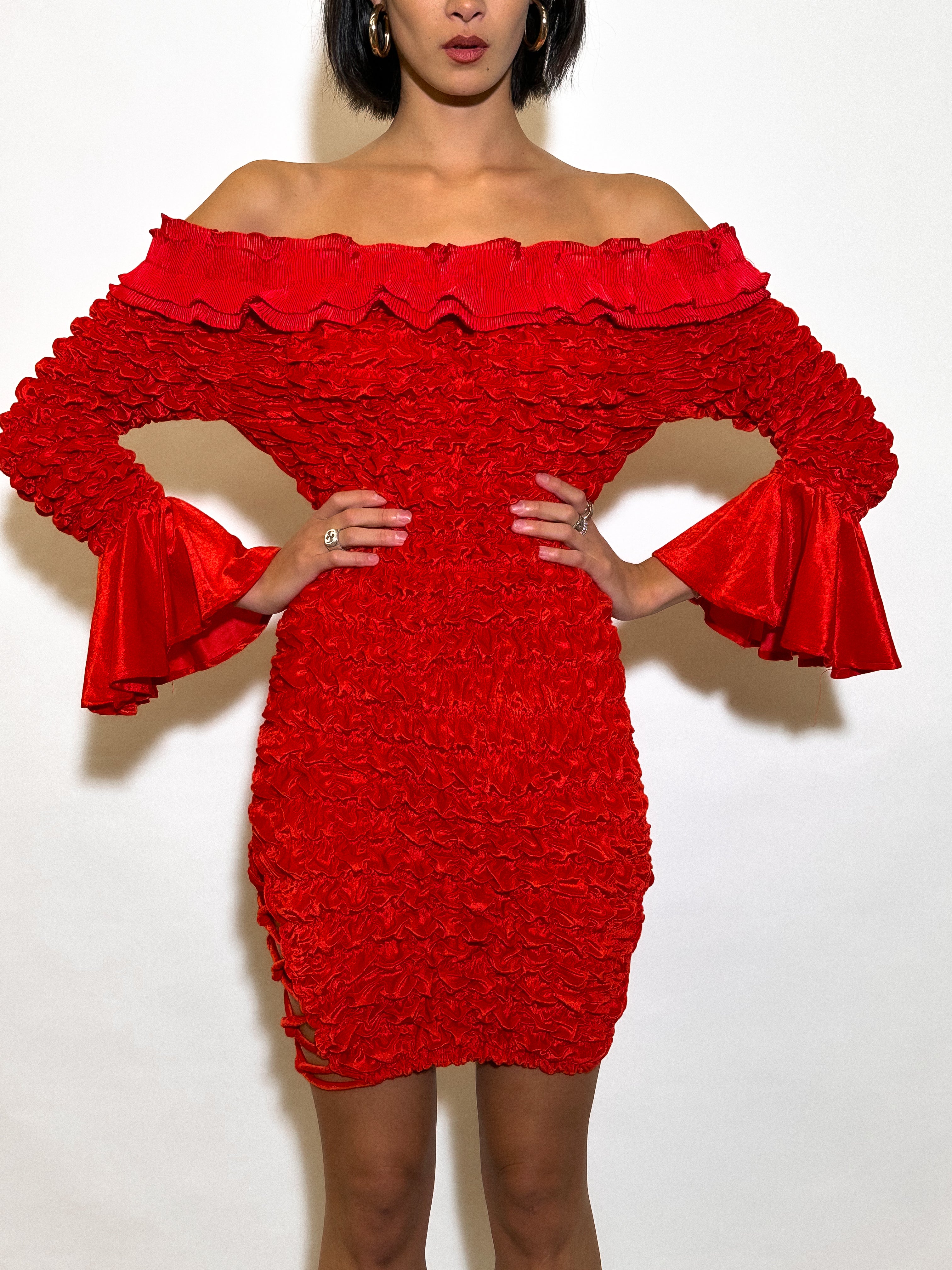 2000s Crimson Popcorn Dress XS - M
