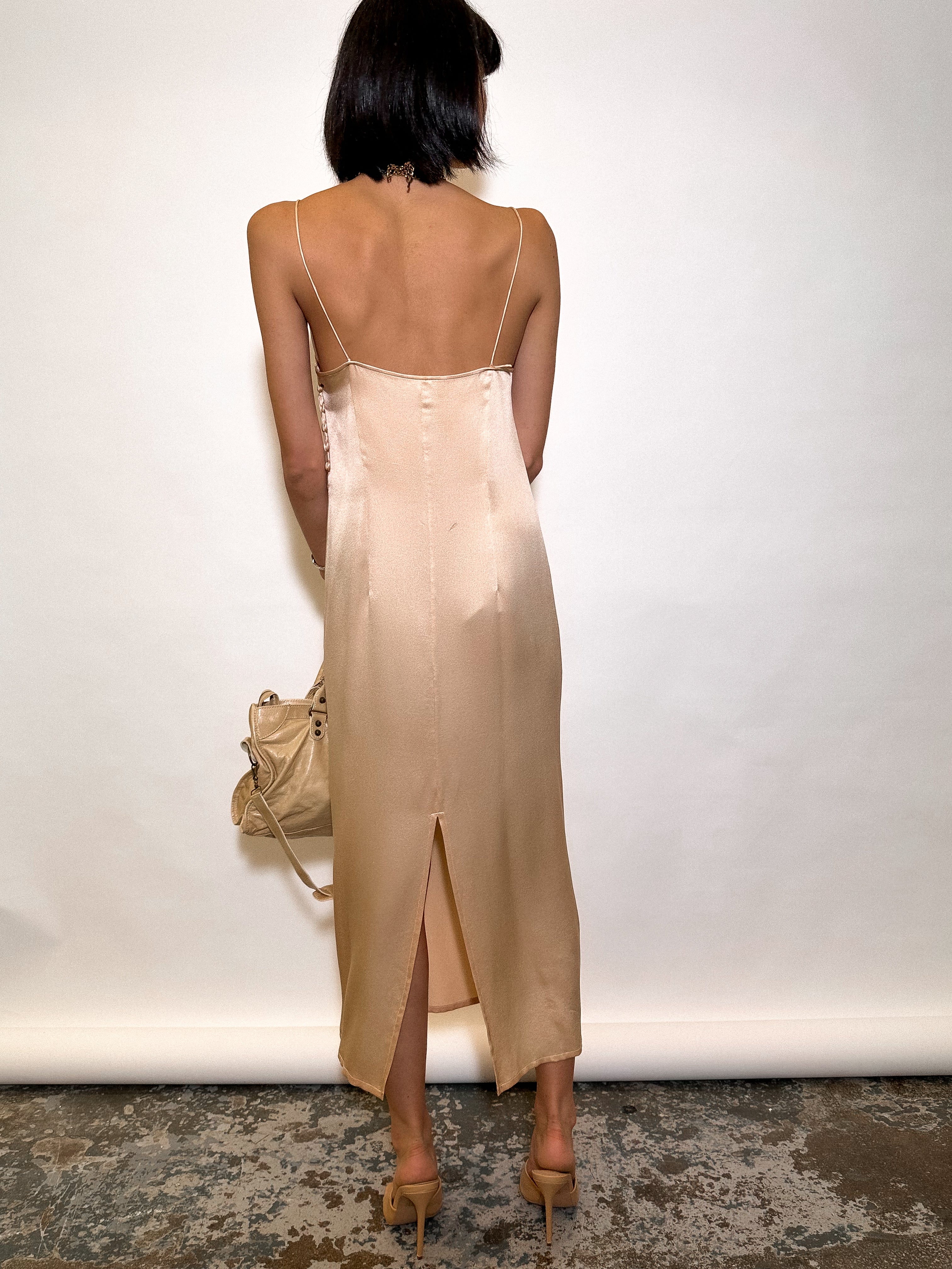 FRETTE Silk Peach Midi Dress Size S